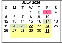 District School Academic Calendar for Corky Mcmillin Elementary for July 2026