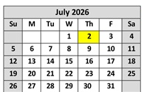 District School Academic Calendar for Maple Creek Elementary for July 2026