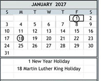 District School Academic Calendar for Duke (bobby G.) Elementary for January 2027