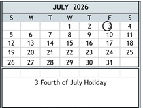District School Academic Calendar for Duke (bobby G.) Elementary for July 2026