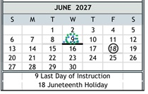 District School Academic Calendar for Duke (bobby G.) Elementary for June 2027