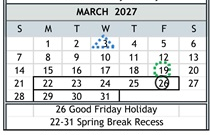 District School Academic Calendar for Duke (bobby G.) Elementary for March 2027