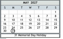 District School Academic Calendar for Duke (bobby G.) Elementary for May 2027