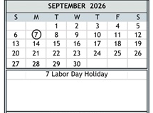 District School Academic Calendar for Duke (bobby G.) Elementary for September 2026