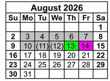 District School Academic Calendar for Cambridge High for August 2026