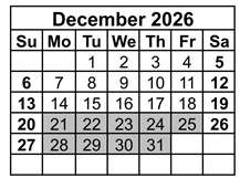 District School Academic Calendar for Cambridge High for December 2026