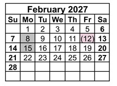 District School Academic Calendar for Cambridge High for February 2027