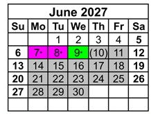 District School Academic Calendar for Cambridge High for June 2027
