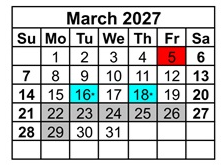 District School Academic Calendar for Cambridge High for March 2027