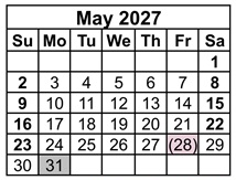District School Academic Calendar for Cambridge High for May 2027