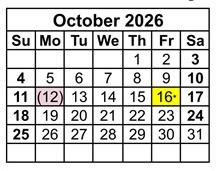 District School Academic Calendar for Cambridge High for October 2026