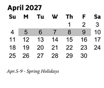 District School Academic Calendar for Acworth Elementary School for April 2027