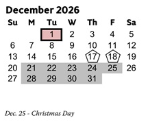 District School Academic Calendar for Acworth Elementary School for December 2026