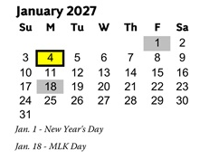 District School Academic Calendar for Acworth Elementary School for January 2027