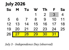 District School Academic Calendar for Acworth Elementary School for July 2026