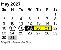 District School Academic Calendar for Acworth Elementary School for May 2027
