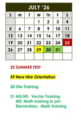 District School Academic Calendar for Central Elementary for July 2026