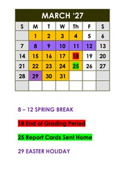 District School Academic Calendar for Central Elementary for March 2027