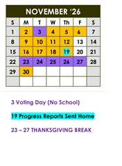 District School Academic Calendar for Central Elementary for November 2026