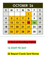 District School Academic Calendar for Central Elementary for October 2026