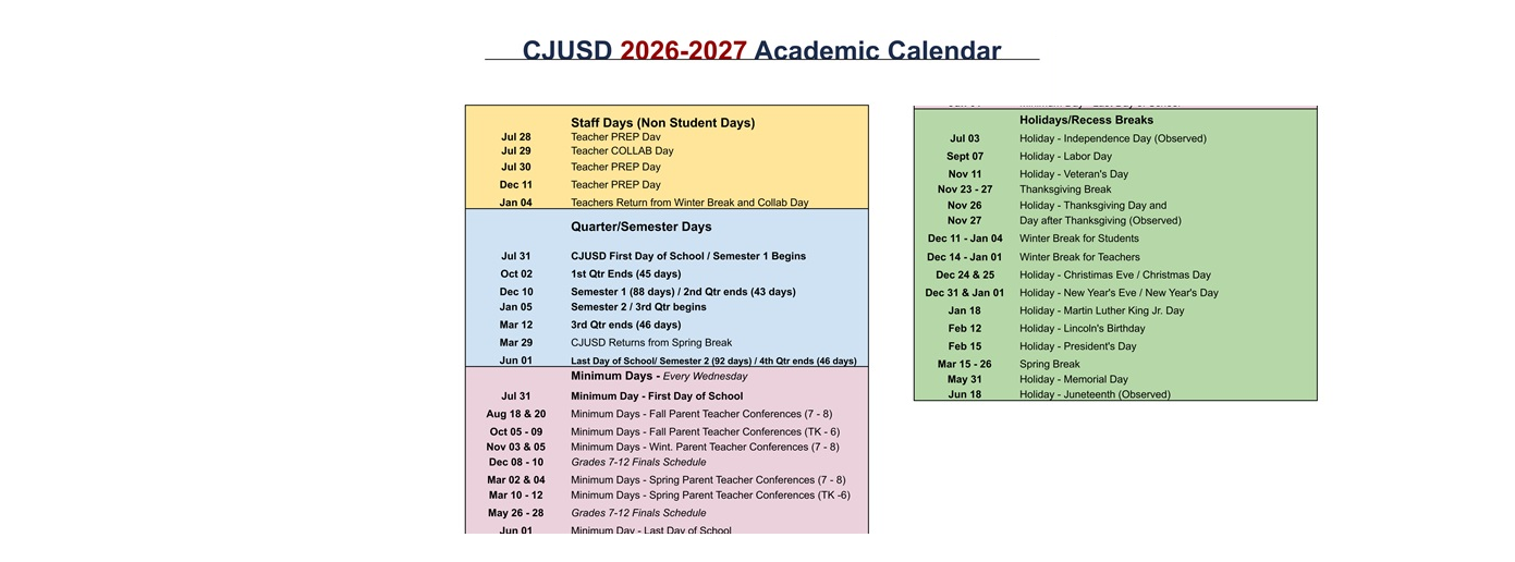District School Academic Calendar Key for Bloomington High