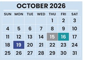 District School Academic Calendar for Africentric Elementary School for October 2026