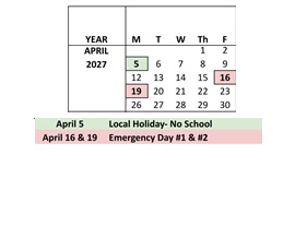 District School Academic Calendar for El Camino High (CONT.) for April 2027