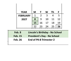 District School Academic Calendar for El Camino High (CONT.) for February 2027