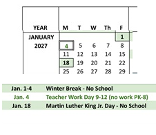 District School Academic Calendar for El Camino High (CONT.) for January 2027