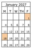 District School Academic Calendar for Cypress Elementary for January 2027