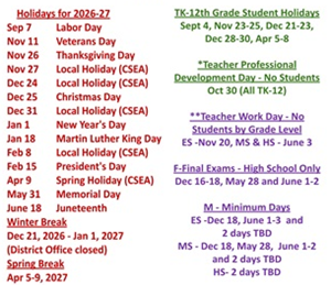District School Academic Calendar Legend for Cypress Elementary