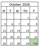 District School Academic Calendar for Cypress Elementary for October 2026