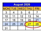 District School Academic Calendar for Eden Park School for August 2026