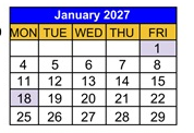 District School Academic Calendar for Eden Park School for January 2027