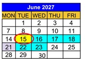 District School Academic Calendar for Eden Park School for June 2027