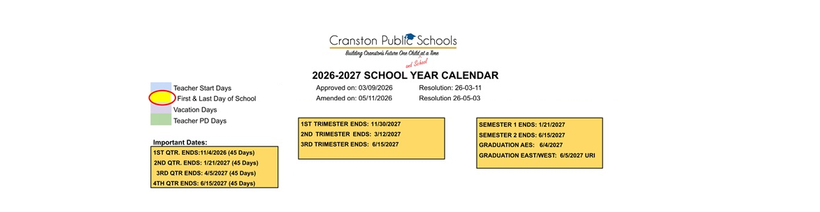 District School Academic Calendar Key for Eden Park School