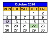 District School Academic Calendar for Eden Park School for October 2026