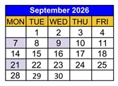 District School Academic Calendar for Eden Park School for September 2026
