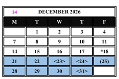 District School Academic Calendar for Culver City Independent Study for December 2026