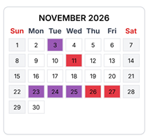 District School Academic Calendar for Armstrong Elementary for November 2026