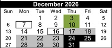 District School Academic Calendar for Cawthon (robert C.) Elementary for December 2026