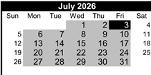 District School Academic Calendar for Cawthon (robert C.) Elementary for July 2026
