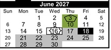 District School Academic Calendar for Cawthon (robert C.) Elementary for June 2027