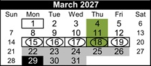 District School Academic Calendar for Cawthon (robert C.) Elementary for March 2027