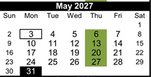 District School Academic Calendar for Cawthon (robert C.) Elementary for May 2027