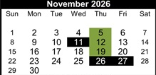 District School Academic Calendar for Cawthon (robert C.) Elementary for November 2026