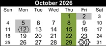 District School Academic Calendar for Cawthon (robert C.) Elementary for October 2026