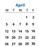 District School Academic Calendar for Horace Mann Montessori Elementary School for April 2027