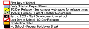 District School Academic Calendar Legend for Paseo Hills Elementary