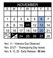 District School Academic Calendar for Paseo Hills Elementary for November 2026